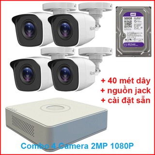 Combo 4 camera hikvision ngoài trời 2mp 1080p vỏ thép