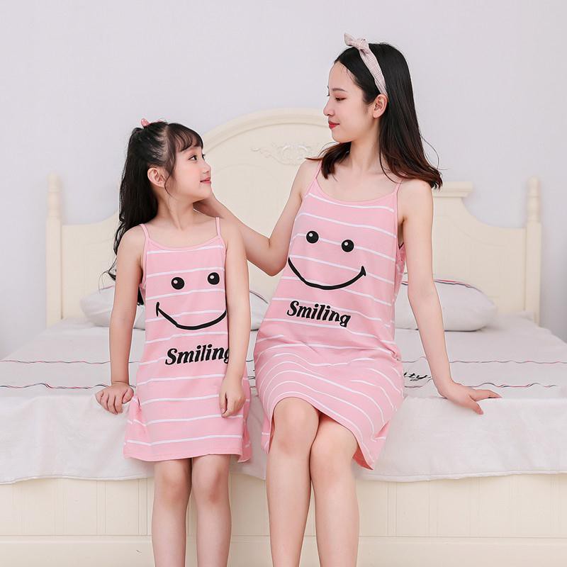 Đầm Ngủ Hai Dây Vải Cotton Mỏng Thời Trang Mùa Hè Cho Bé Gái