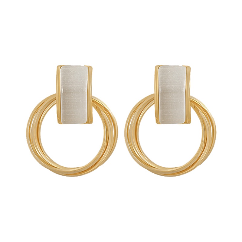 Bông tai tròn mạ bạc phong cách Hàn Quốc