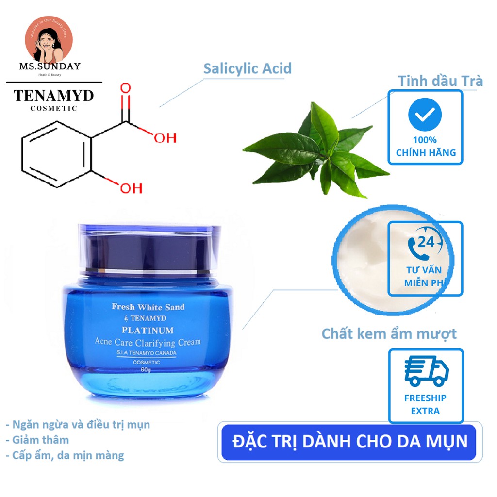 Kem dưỡng dành cho da mụn Tenamyd Platinum Acne Care Clarifying Cream 60g