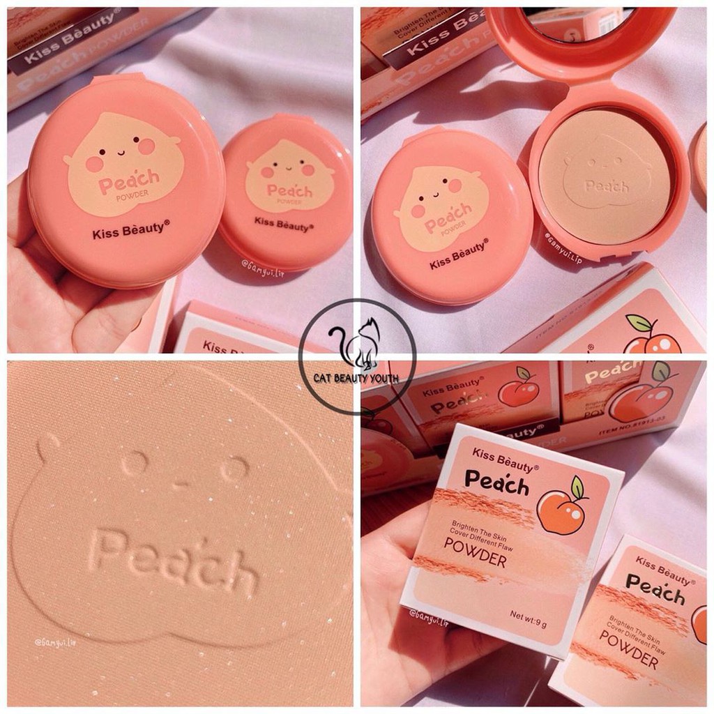 Ảnh thật 🎀 Phấn nền Đào Peach Powder Makeup Kiss Beauty chính hãng nội địa mềm mịn kiềm dầu phấn phủ | BigBuy360 - bigbuy360.vn