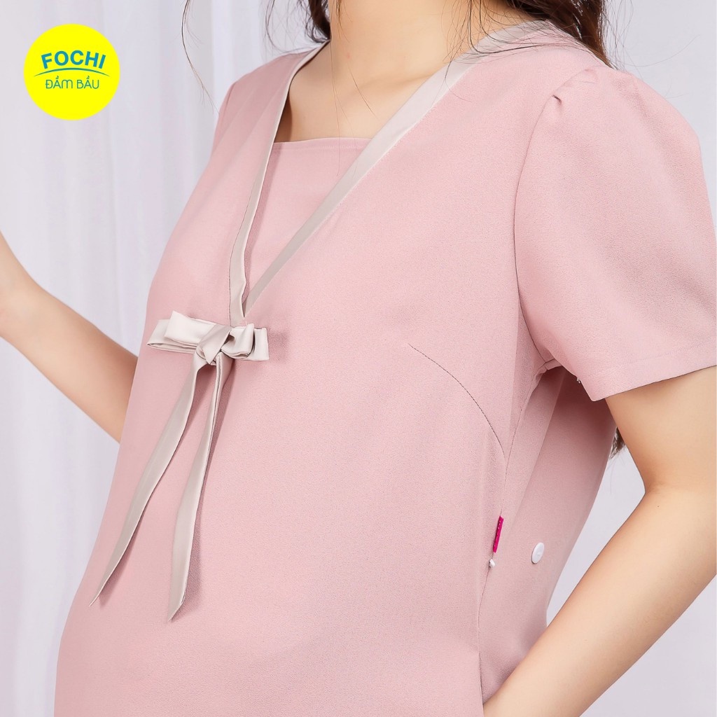 Váy Bầu Công Sở Fochi Dáng Suông, Đầm Bầu Chất Liệu Cát Lụa Hàn Cao Cấp VB158 VB159