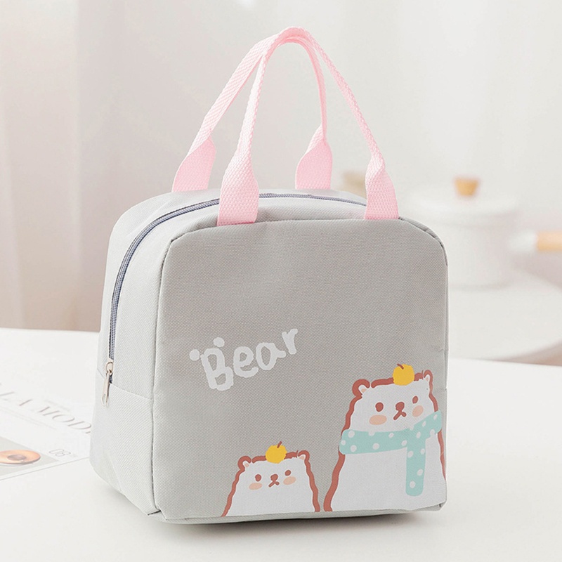 Túi Đựng Hộp Cơm Trưa Bằng Vải Oxford Chống Nước In Họa Tiết Thú Hoạt Hình Dễ Thương Có Tay Cầm Cách Nhiệt Cho Bé