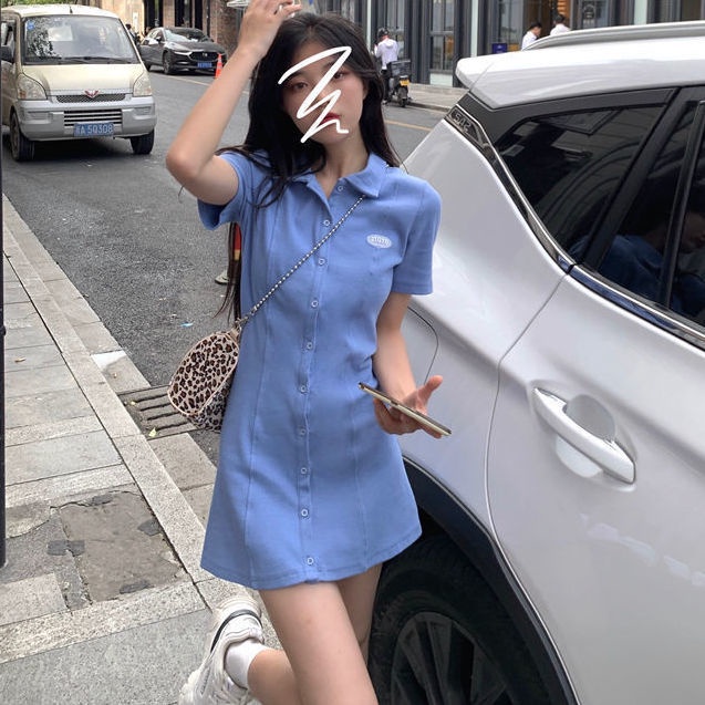 Đầm Cổ Polo Dáng Ngắn Ôm Eo Kiểu Hàn Quốc Thời Trang Mùa Hè Cho Nữ