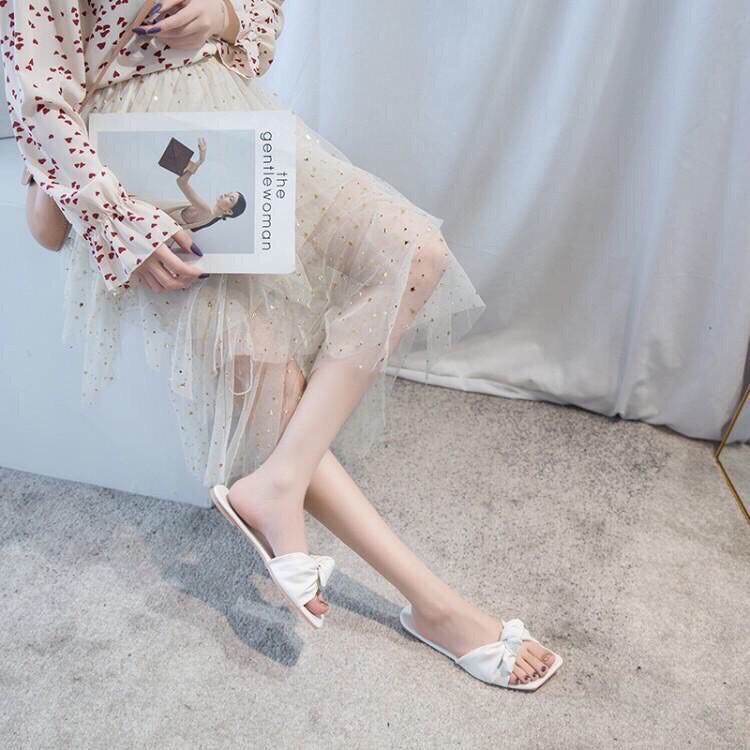 Dép thời trang quai da thắt nơ