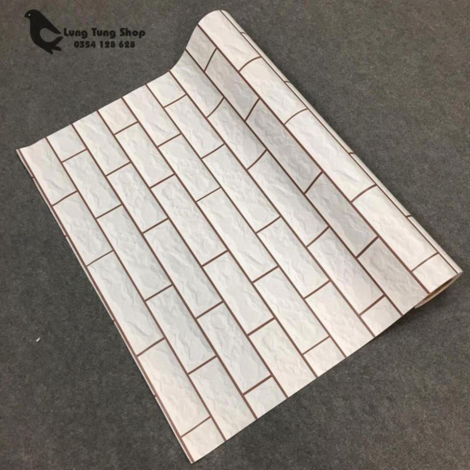 Decal giả gạch màu trắng - giấy dán tường giả gạch có sẵn keo