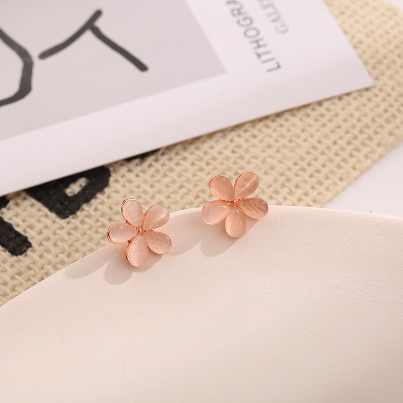 Hoa Tai Dạng Kẹp Hình Cánh Hoa Đính Đá Opal Màu Hồng Không Cần Xỏ Lỗ CEH150