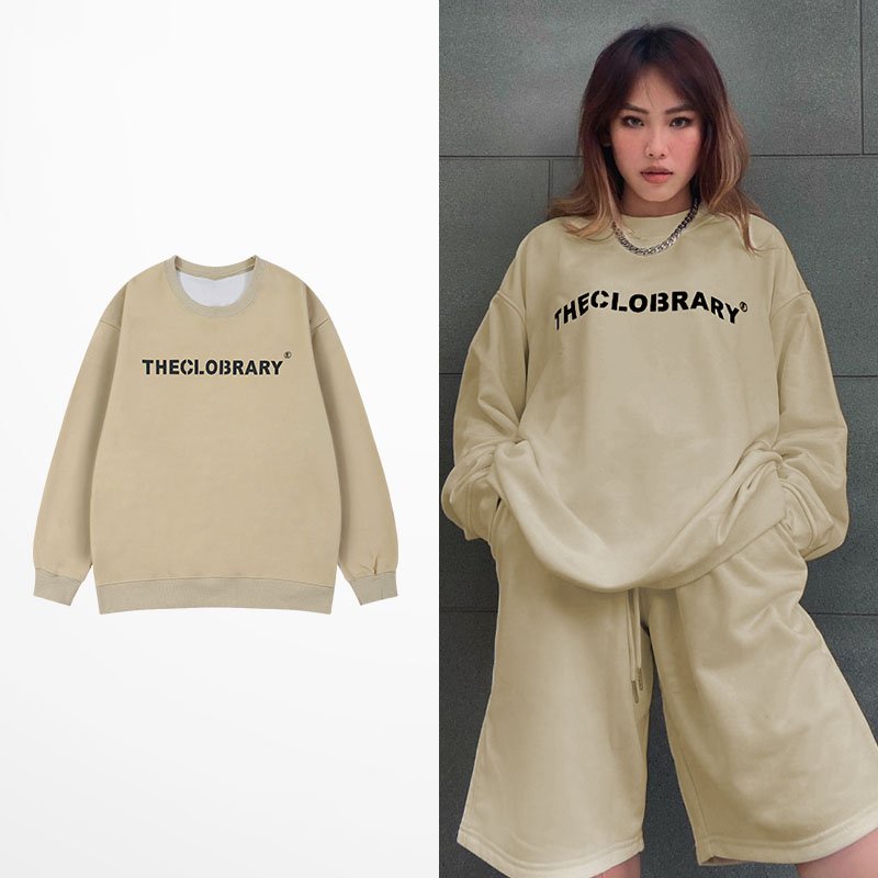Áo Sweater nỉ bông unisex In Chữ THECLOBRARY 683 Form Rộng HY KOREA