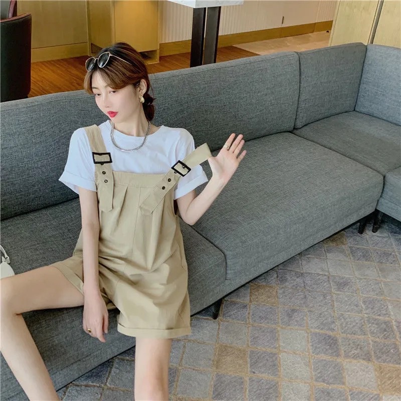 Quần yếm đùi IELGY dáng rộng chất liệu mỏng phong cách Hàn Quốc thời trang dành cho nữ