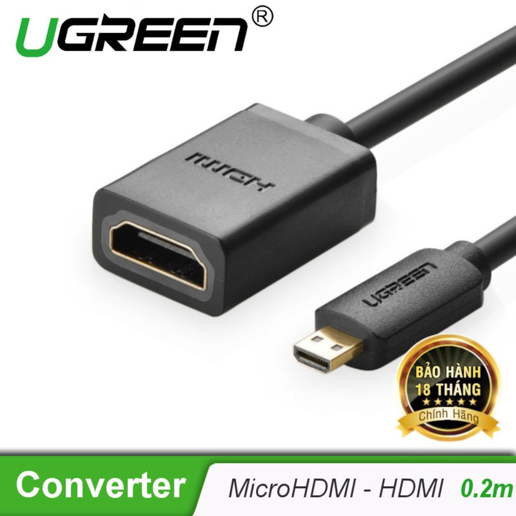 Cáp chuyển đổi micro HDMI đực sang HDMI cái dài 20cm UGREEN 20134 (màu đen) - Hàng Chính Hãng
