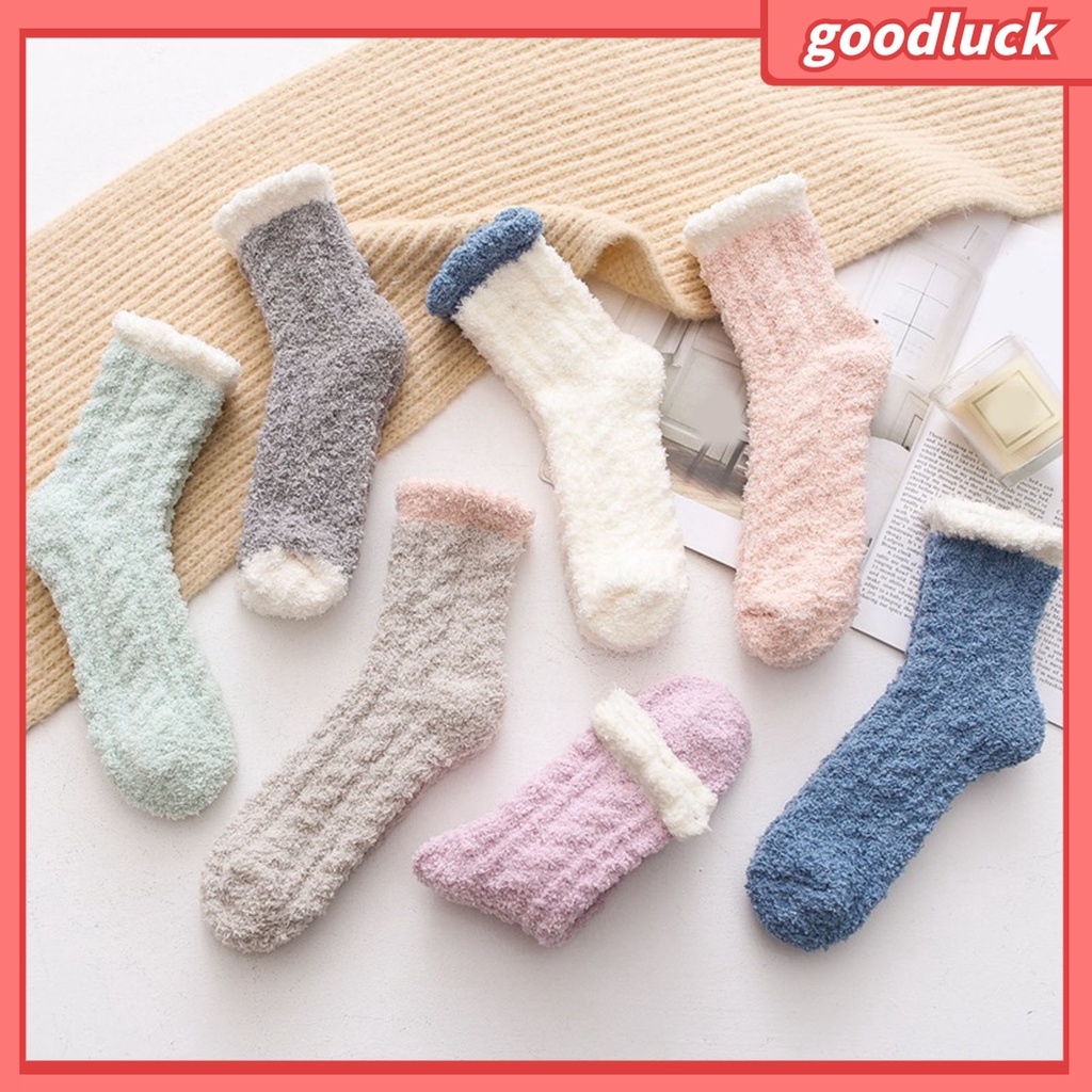 1 Đôi Tất Dài Bằng Vải Bông San Hô Dày Giữ Ấm Mùa Đông