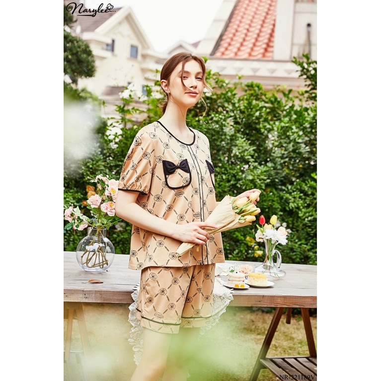Bộ đồ mặc nhà cotton nữ Narylee cao cấp dáng áo cộc quần đùi thỏa mái, chất cotton cao cấp mềm mịn cổ tròn năng động