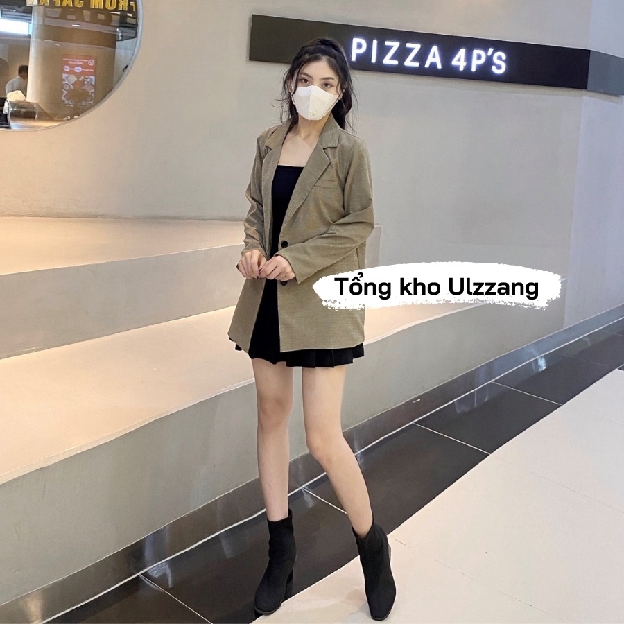Áo Blazer Kẻ Dài Tay Hai Lớp Phong Cách Hàn Quốc Mẫu Mới 2021