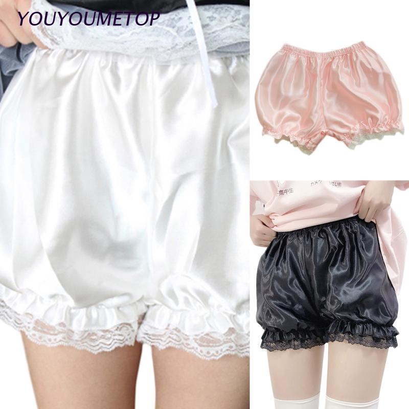 Youyo Quần Short Dáng Rộng Viền Ren Nhún Bèo Phong Cách Lolita Cổ Điển An Toàn Cho Nữ