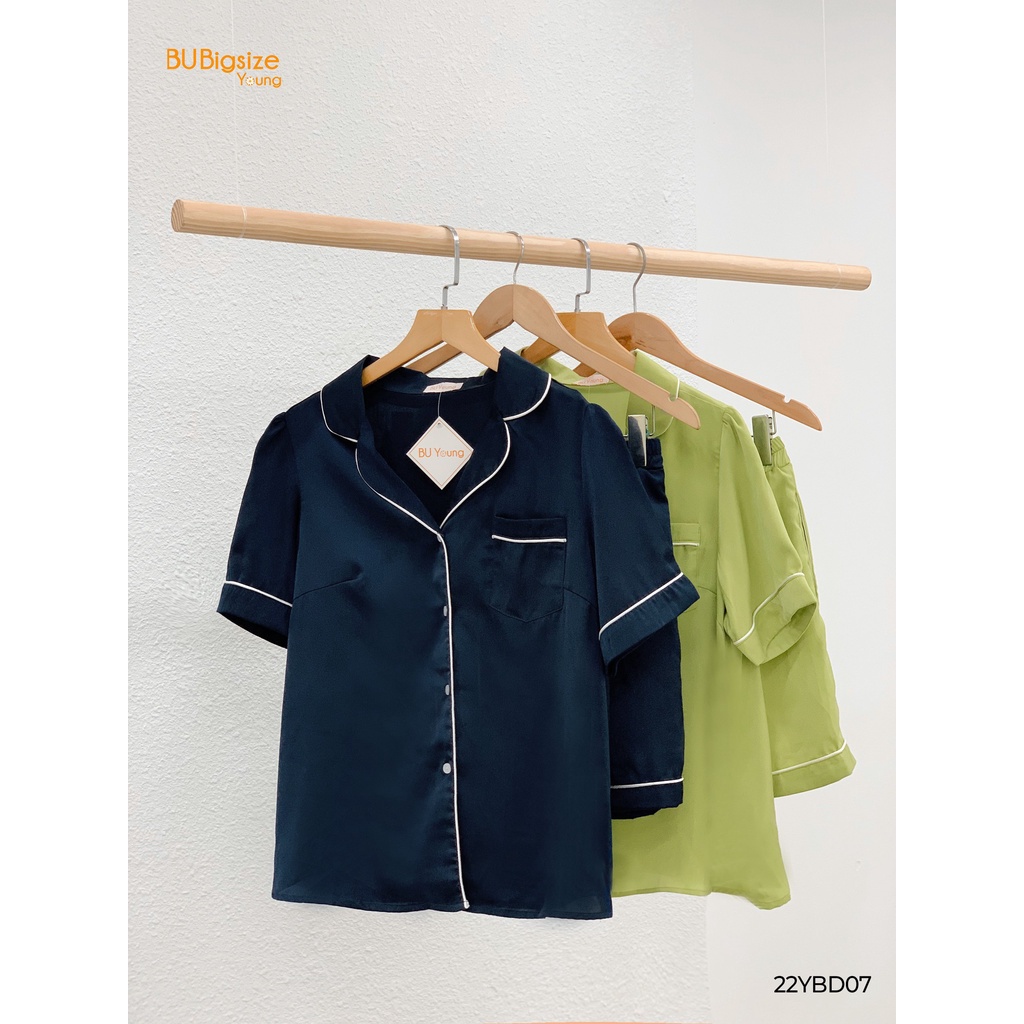 Pijama áo tay ngắn quần cộc phối viền lé BIGSIZE (55kg đến 95kg) - 22YBD07 - [BU Bigsize Young]