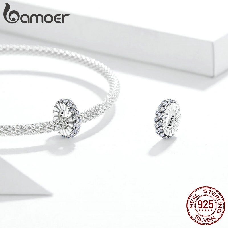 Hạt Xỏ Vòng Tay Bamoer SCC1648  Bằng Bạc Thật 925 Lấp Lánh Dùng Để Làm Vòng Tay Vân Rắn DIY Cho Nữ