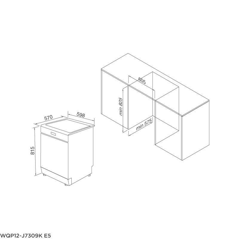 Máy rửa bát âm tủ Malloca WQP12-J7309K E5 , 7 chương trình rửa ( Xuất sứ P.R.C - Bảo hành 36 tháng )