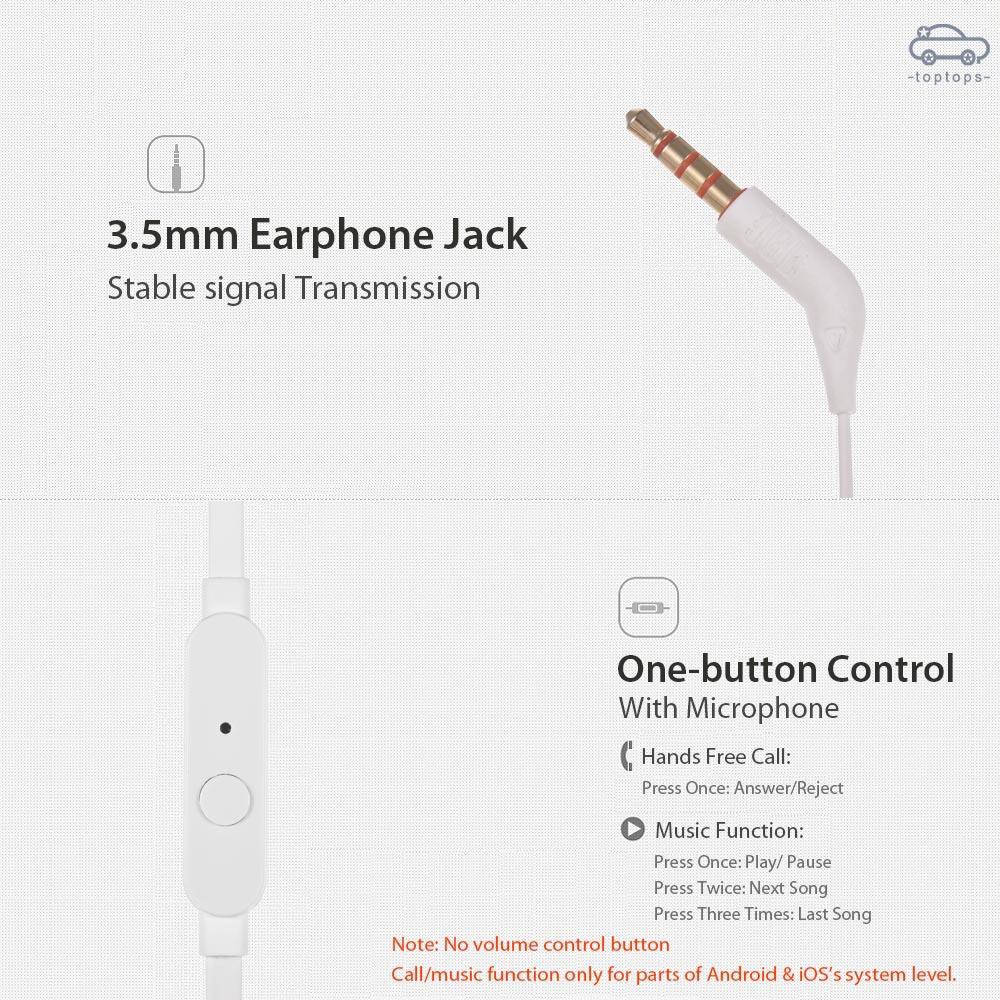 TOP JBL T110 In Ear Earphones With Microphone Wired Control Headphone 3.5mm Jack Earbuds For Huawei Xiaomi Samsung Mobil