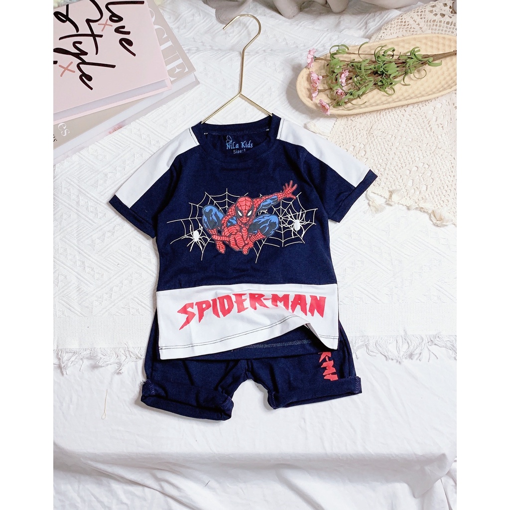 Bộ ngắn tay cotton 4 chiều cho bé trai siêu nhân nhện size từ 9-35kg