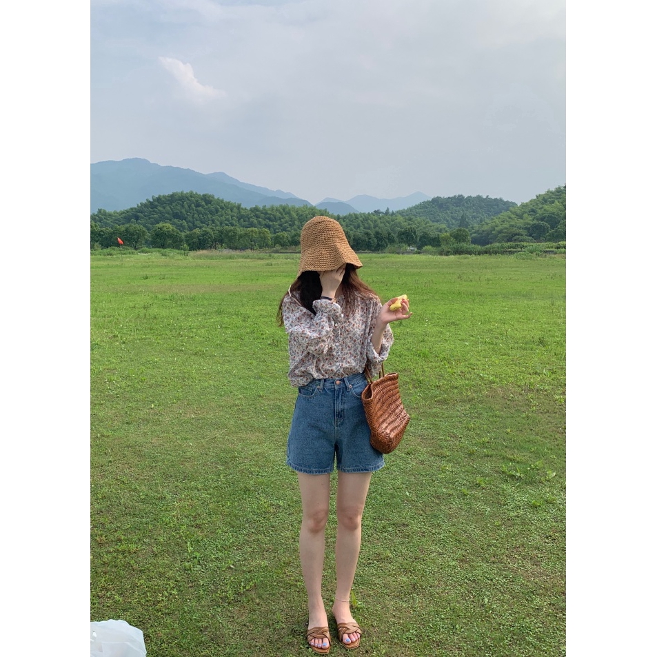 SUXI Áo Sơ Mi Tay Dài Họa Tiết Hoa Thời Trang Hàn Quốc Cho Nữ