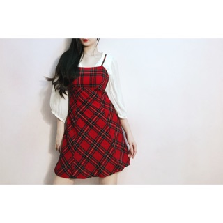 Đầm 2 dây caro nỉ cột dây