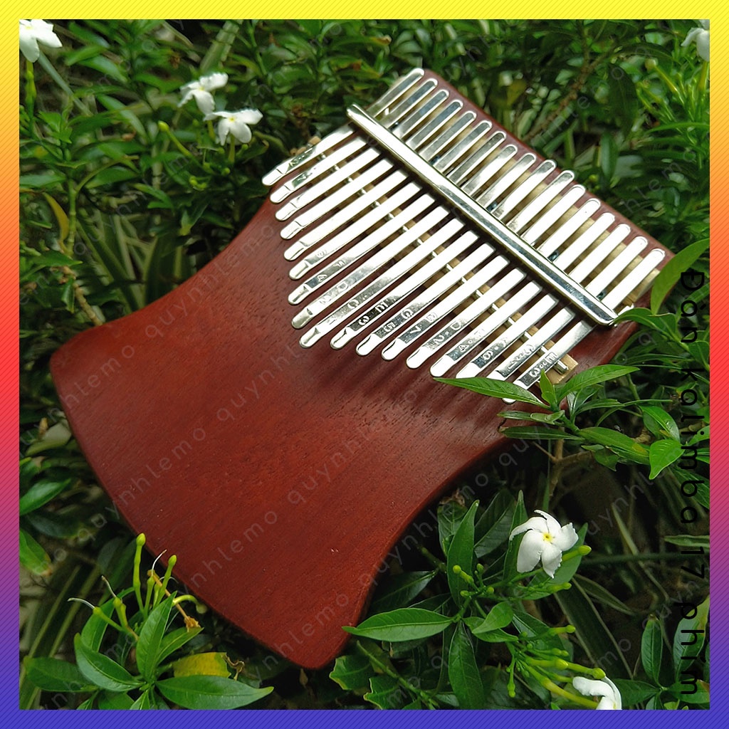 Đàn kalimba 17 phím dáng khuyết màu nâu QUYNHLEMO gỗ nguyên khối, Đàn piano ngón tay cái tặng kèm phụ kiện