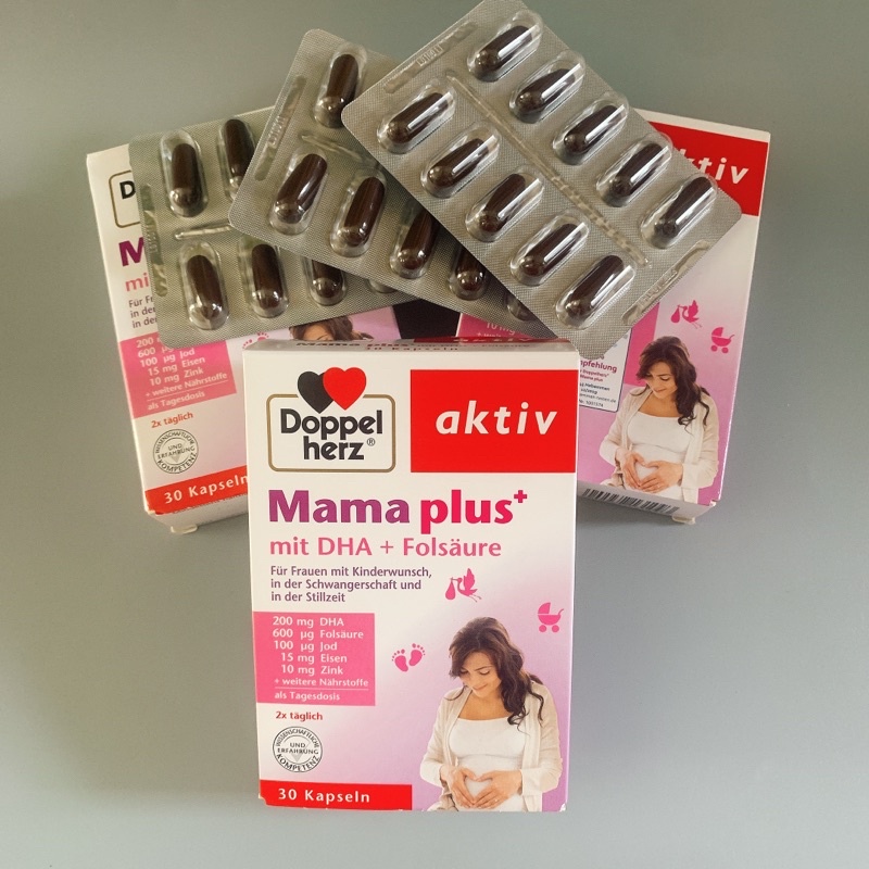 Vitamin Tổng Hợp Cho Bà Bầu Mama Plus mit DHA + Flosaure doppelherz aktiv - Hộp 30 Viên