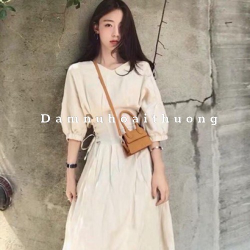 Đầm nữ dự tiệc / Váy xòe màu be ulzzang dáng midi xinh chất đẹp mịn mát Đầm Nữ Hoài Thương
