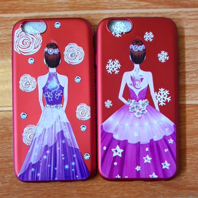 Ốp lưng iPhone 6/6s Dẻo đỏ đính đá 3d hình cô gái bóng cao cấp