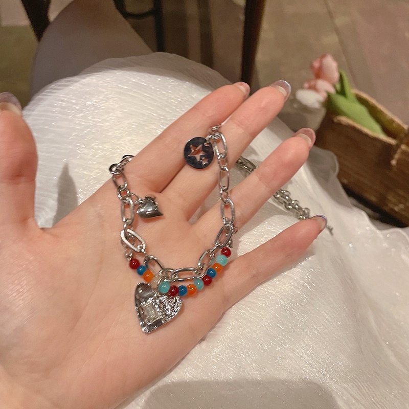 Vòng cổ Mặt Trái Tim Đính Hạt Nhiều Màu Sắc Thời Trang Cho Nữ
