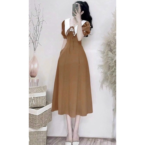 Váy dự tiệc midi qua gối màu nâu, nude, đen - Mã DD34