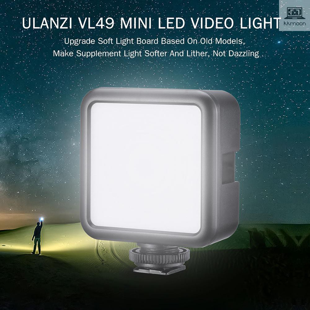 Đèn led Ulanzi VL49 mini 6W chỉnh độ sáng 5500K CRI95+ pin sạc lithi có giá đỡ cho máy quay Canon