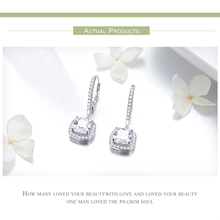 Khuyên tai Bamoer Bạc 925 đính đá zircon hình vuông thời trang cho nữ