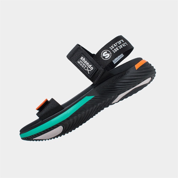 SHONDO | Sandals F7 Continew đế đen phối quai đen cam F7N1012