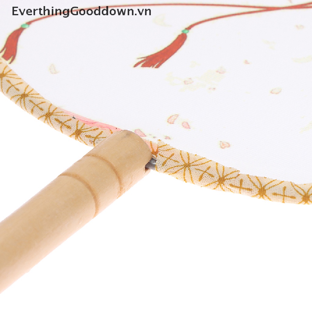 Everthinggooddown Quạt Tròn Cầm Tay Bằng Gỗ In Họa Tiết Phong Cách Trung Hoa Cổ Điển