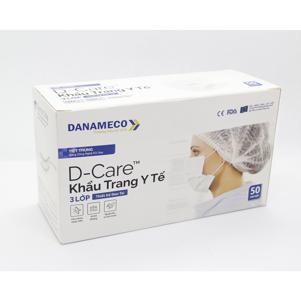 Khẩu Trang Y Tế DANAMECO 3 Lớp, Đóng Gói Từng Cái, Lọc >=95% Bụi, Virus, Vi Khuẩn, Hàng Xuất Nhật, EU, 50 Chiếc/Hộp