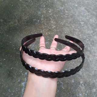 Bờm cài tóc nhựa màu đen kiểu thắt bính (bản 1cm)