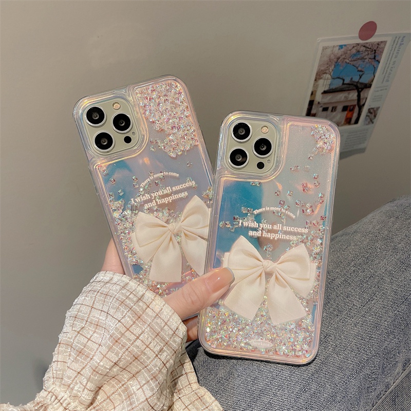 Ốp Lưng Kim Tuyến Nước Hình Nơ Phát Quang Nhiều Màu Cho iPhone X XS Max XR iPhone 11 12 13 Pro Max