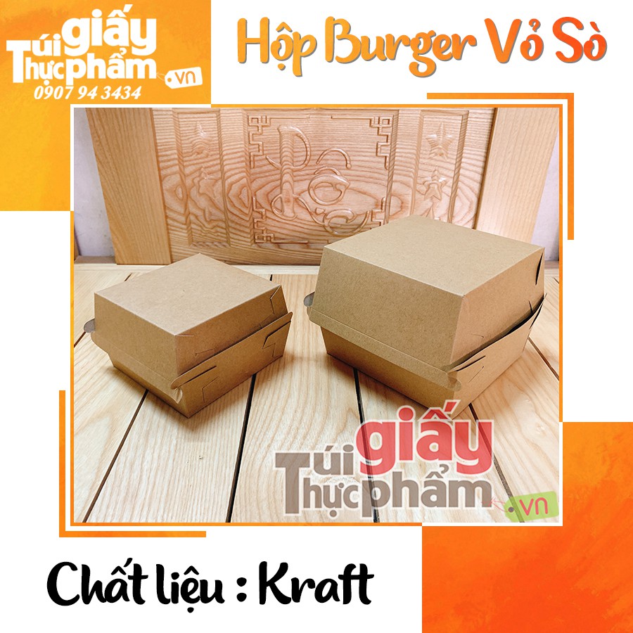 250 Hộp Burger Vỏ Sò Size 10x10 (Kraft - ko in)