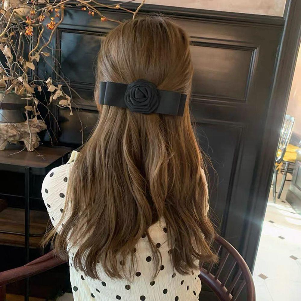 Kẹp Tóc Nơ Lớn Bằng Vải Hoa Hồng Phong Cách Hàn Quốc Ngọt Ngào Cho Nữ