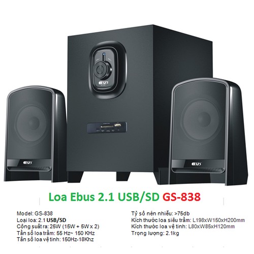 [Mã ELHACE giảm 4% đơn 300K] Loa Ebus GS-838 2.1