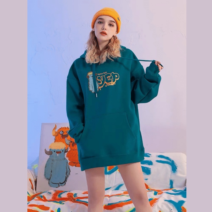 Áo hoodie form rộng/Áo nỉ có mũ tay bồng unisex nam nữ chất nỉ ngoại siêu đẹp in hình cute Rô Store HD11