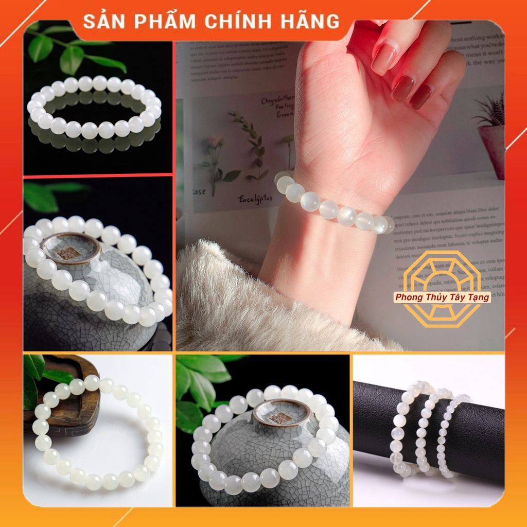 Vòng tay phong thủy đá MNao Trắng may mắn tài lộc nam nữ mệnhKim Thủy - Tặng hộp gỗ cao cấp - Phong Thủy Tây Tạng