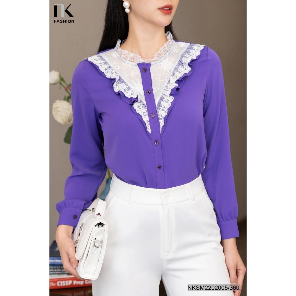 Áo Sơ Mi Nữ NK Fashion Thiết Kế Phối Cổ Ren Cách Điệu Thanh Lịch, Chất Vải Nhập Hàn Mềm Mịn NKSM2202005