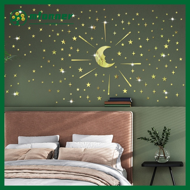 Set 105 Miếng Dán Tường Tráng Gương 3d Hình Trăng Sao Chống Nước Có Thể Tái Sử Dụng