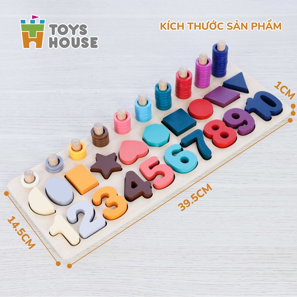 Bảng gỗ học chữ số, hình khối và tập đếm giáo dục sớm cho trẻ Toyshouse 574 Đồ chơi lắp ghép cho bé,