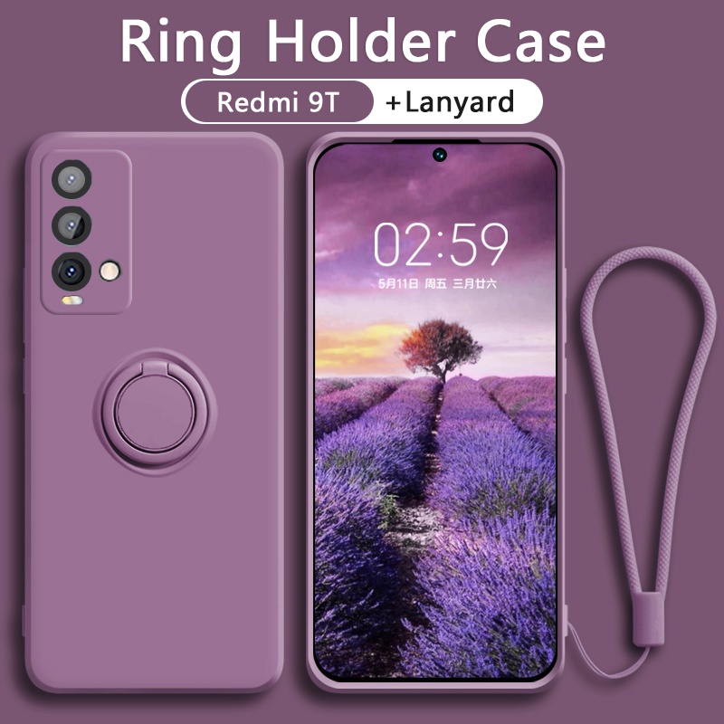 Ốp lưng Xiaomi Redmi 9T 9 9A Giá đỡ vòng từ tính Chân đế Silicone mềm Bảo vệ toàn diện Máy ảnh Dây buộc Miễn phí Chống va đập