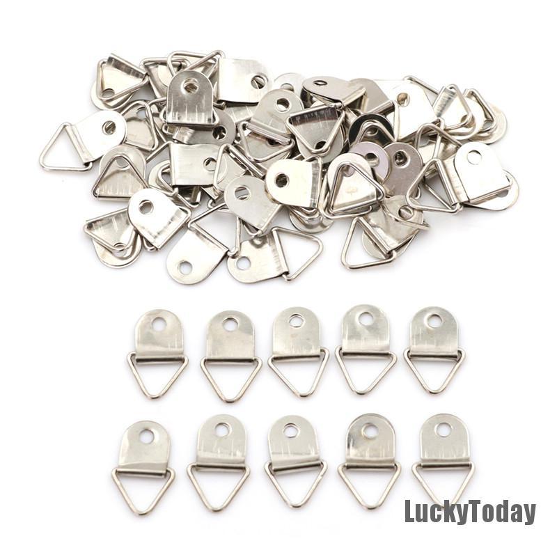[LuckyToday] 50pcs Silver Triangle Mirror Hangers Strap D-Ring Hanging Picture Frame Hooks