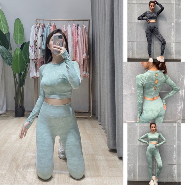 HÀNG MỚI SALE Đồ tập gym , bộ đồ tập thể thao nữ dài tay xanh mint Gymshark HOT- XIÊU RẺ nhất Cao Cấ