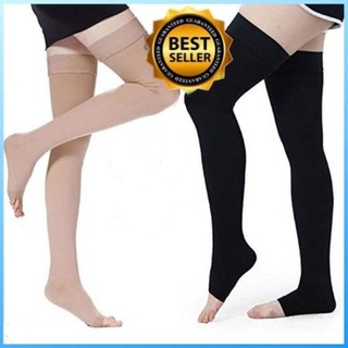 Image of 1 Pair Medical Compression Socks Varicose Veins Knee-High Stockings 23-32mmHg Level 2 Men Women Open Toe Skin/Black